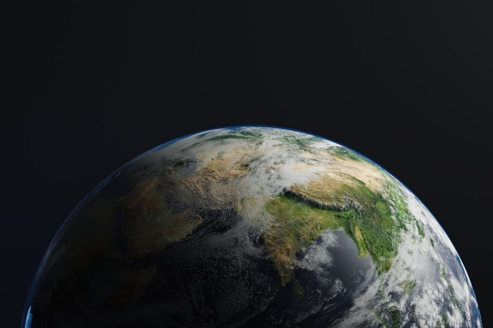 a planet with clouds and water